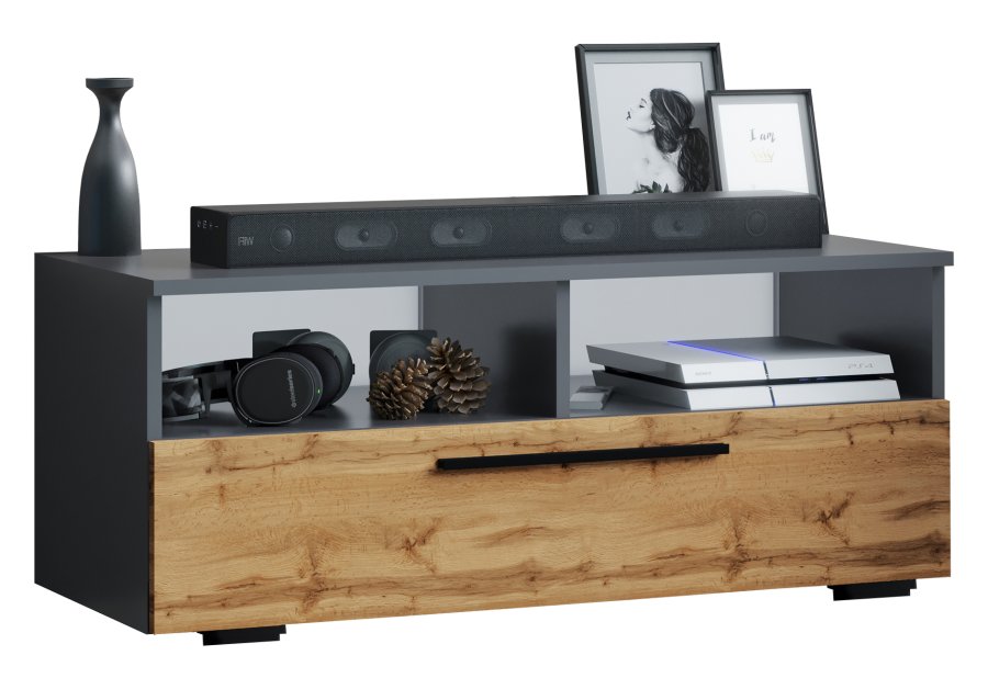 VCM NORDIC Arila L TV-bord, m. 1 lge og 4 rum - antracitgr og natur tr (95x40)