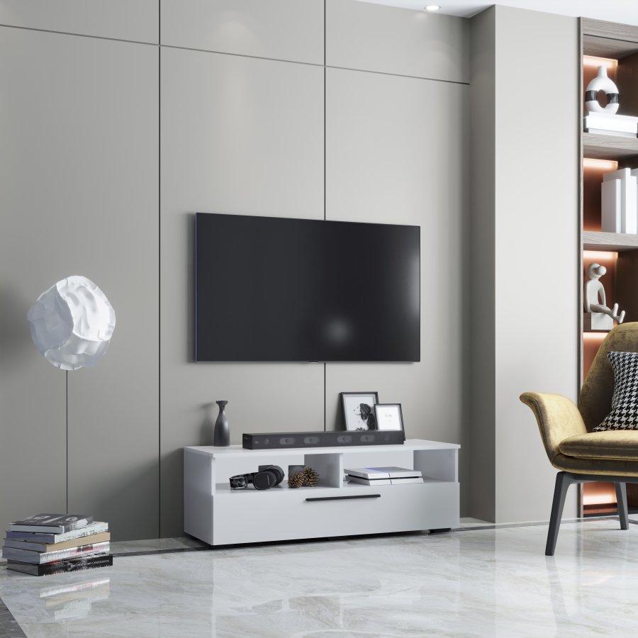 VCM NORDIC Arila XL TV-bord, m. 1 lge og 4 rum - hvid tr (115x40)