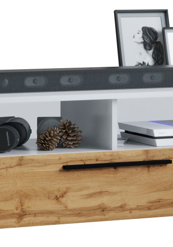 VCM NORDIC Arila XL TV-bord, m. 1 lge og 4 rum - hvid og natur tr (115x40)