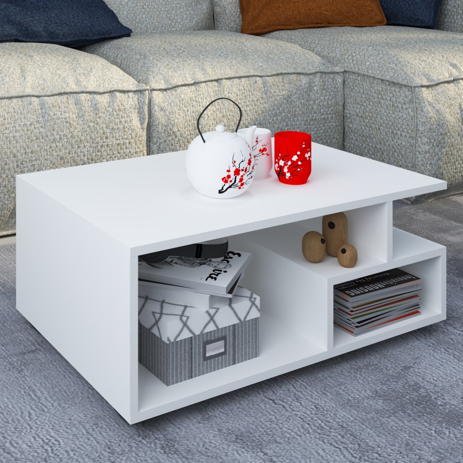 VCM NORDIC Sulas sofabord, m. 4 rum - hvid tr (80x50)