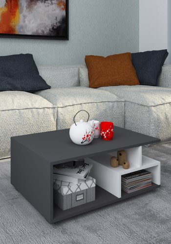 VCM NORDIC Sulas sofabord, m. 4 rum - hvid og antracitgr tr (80x50)