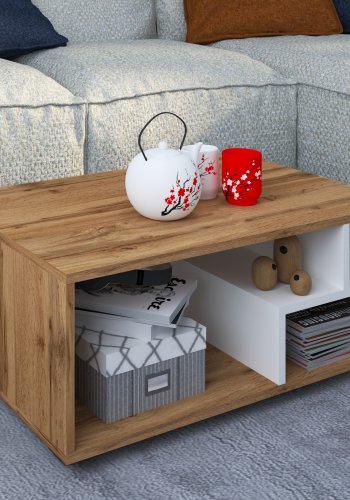 VCM NORDIC Sulas sofabord, m. 4 rum - hvid og natur tr (80x50)