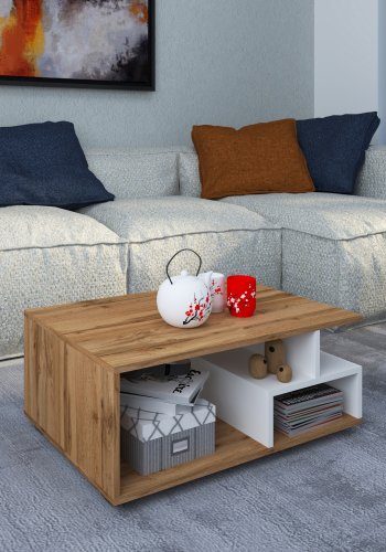 VCM NORDIC Sulas sofabord, m. 4 rum - hvid og natur tr (80x50)