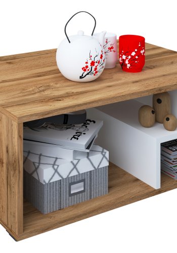 VCM NORDIC Sulas sofabord, m. 4 rum - hvid og natur tr (80x50)