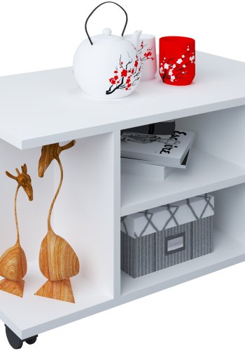 VCM NORDIC Findula sofabord, m. 6 rum og hjul - hvid tr (80x40)