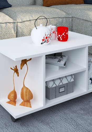 VCM NORDIC Findula sofabord, m. 6 rum og hjul - hvid tr (80x40)