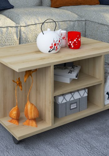 VCM NORDIC Findula sofabord, m. 6 rum og hjul - natur tr (80x40)