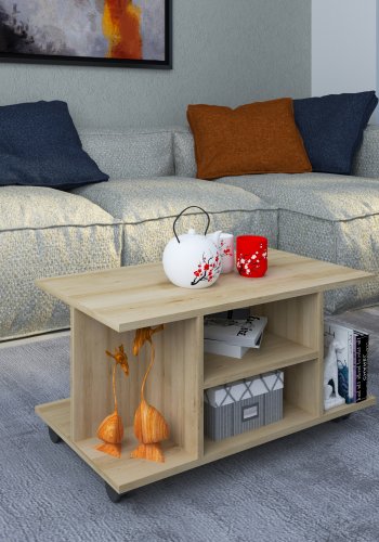 VCM NORDIC Findula sofabord, m. 6 rum og hjul - natur tr (80x40)