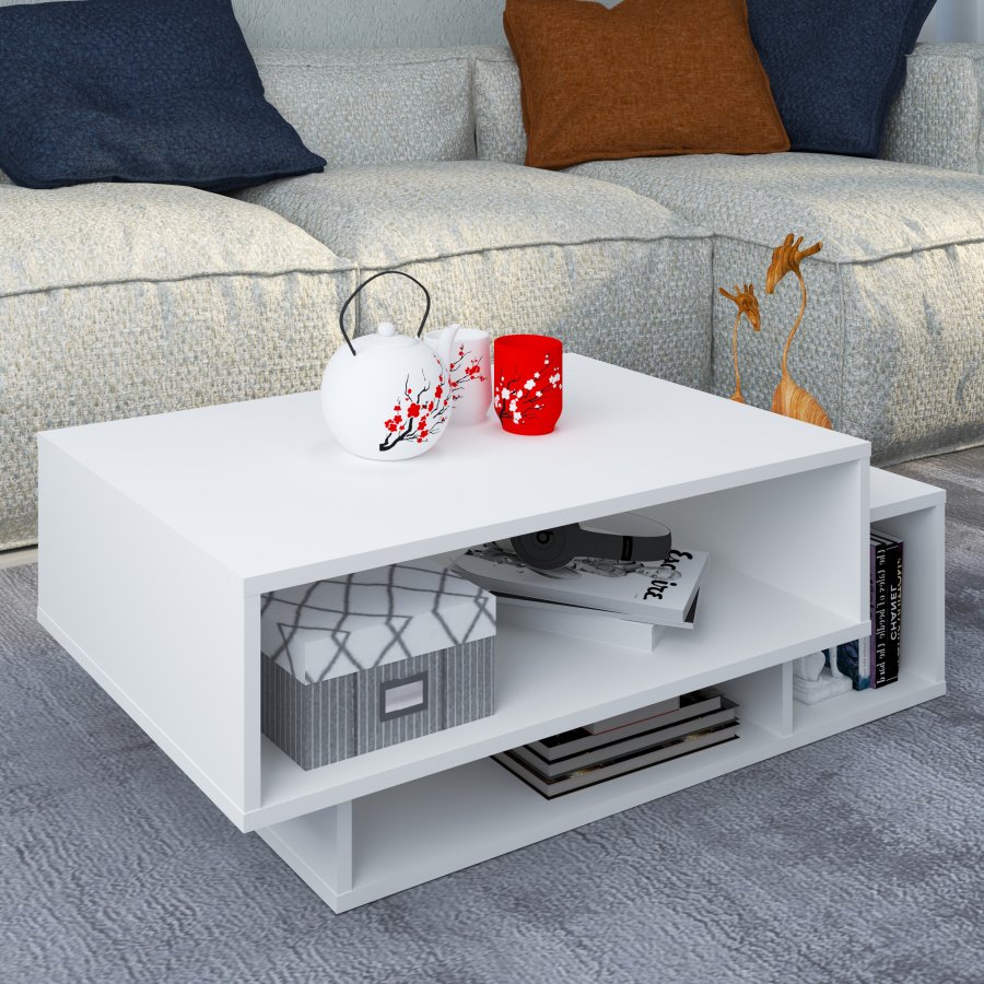 VCM NORDIC Runila sofabord, m. 3 rum - hvid tr (88x50)