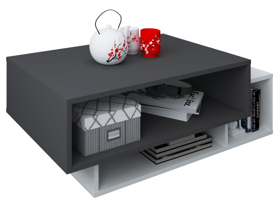 VCM NORDIC Runila sofabord, m. 3 rum - hvid og antracitgr tr (88x50)