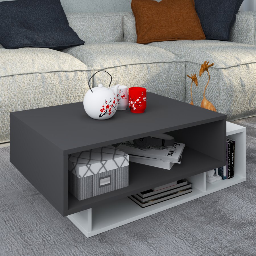 VCM NORDIC Runila sofabord, m. 3 rum - hvid og antracitgr tr (88x50)