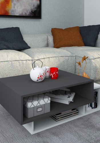 VCM NORDIC Runila sofabord, m. 3 rum - hvid og antracitgr tr (88x50)