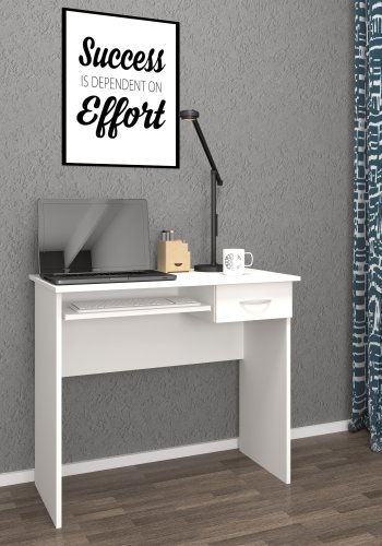 VCM NORDIC Arusa L skrivebord, m. 1 tastaturhylde og 1 skuffe - hvid tr (85x50)