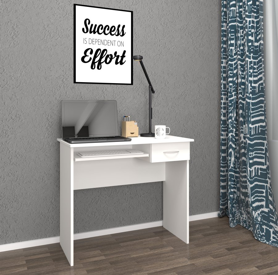 VCM NORDIC Arusa L skrivebord, m. 1 tastaturhylde og 1 skuffe - hvid tr (85x50)