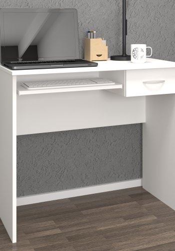VCM NORDIC Arusa L skrivebord, m. 1 tastaturhylde og 1 skuffe - hvid tr (85x50)