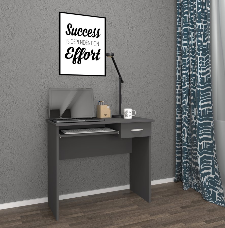 VCM NORDIC Arusa L skrivebord, m. 1 tastaturhylde og 1 skuffe - antracitgr tr (85x50)