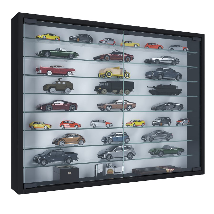 VCM NORDIC Mandosa XXL vgskab, m. 2 lger og 8 hylder - glas og sort tr