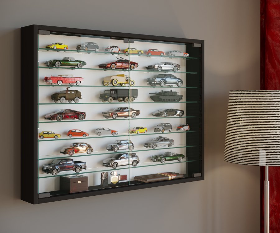 VCM NORDIC Mandosa XXL vgskab, m. 2 lger og 8 hylder - glas og sort tr