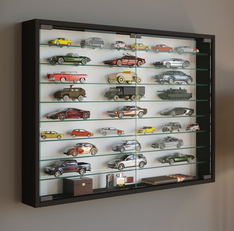 VCM NORDIC Mandosa XXL vgskab, m. 2 lger og 8 hylder - glas og sort tr