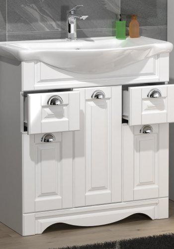 VCM NORDIC Casalo XL 2-delt vaskeplads, m. keramik hndvask, 3 lger, 2 skuffer - hvid melamin