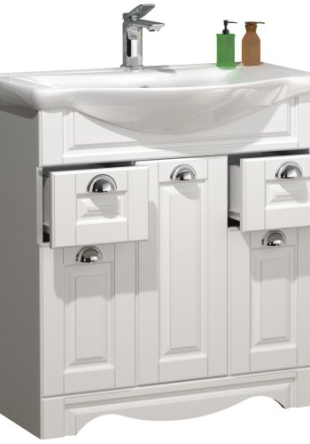 VCM NORDIC Casalo XL 2-delt vaskeplads, m. keramik hndvask, 3 lger, 2 skuffer - hvid melamin