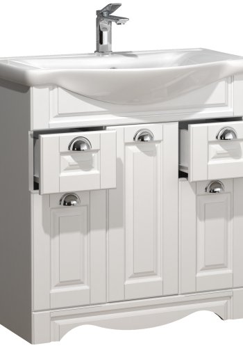 VCM NORDIC Casalo XL 2-delt vaskeplads, m. keramik hndvask, 3 lger, 2 skuffer - hvid melamin