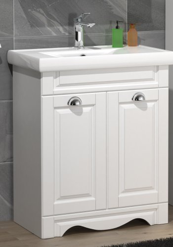 VCM NORDIC Casalo L 2-delt vaskeplads, m. keramik hndvask, 2 lger, 1 hylde - hvid melamin