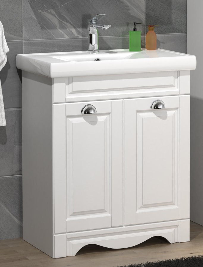 VCM NORDIC Casalo L 2-delt vaskeplads, m. keramik hndvask, 2 lger, 1 hylde - hvid melamin