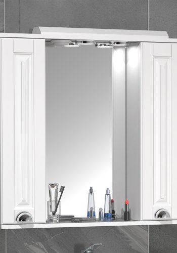 VCM NORDIC Casalo XL badevrelse spejlskab, m. lys, 2 lger, 4 hylder - spejlglas og hvid tr (75cm)