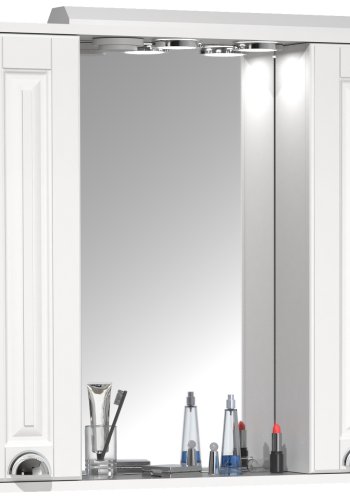 VCM NORDIC Casalo XL badevrelse spejlskab, m. lys, 2 lger, 4 hylder - spejlglas og hvid tr (75cm)