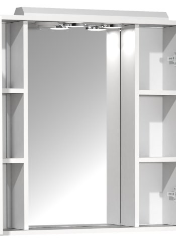 VCM NORDIC Casalo XL badevrelse spejlskab, m. lys, 2 lger, 4 hylder - spejlglas og hvid tr (75cm)