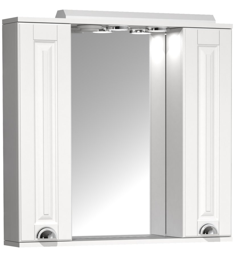 VCM NORDIC Casalo XL badevrelse spejlskab, m. lys, 2 lger, 4 hylder - spejlglas og hvid tr (75cm)