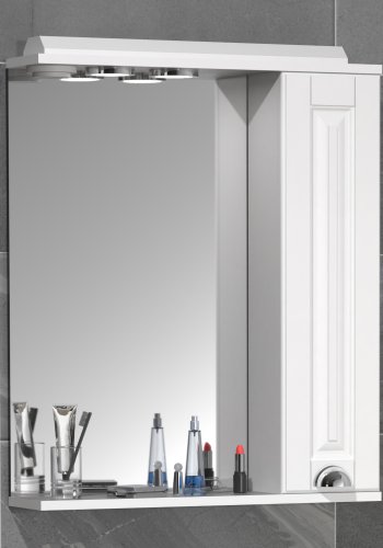 VCM NORDIC Casalo L badevrelse spejlskab, m. lys, 1 lge, 2 hylder - spejlglas og hvid tr (60cm)