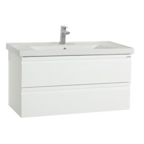 VCM NORDIC Silora XL 2-delt vaskeplads, m. keramik hndvask, 2 skuffer - hvid melamin