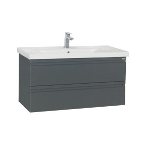 VCM NORDIC Silora XL 2-delt vaskeplads, m. keramik hndvask, 2 skuffer - antracitgr melamin