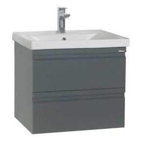 VCM NORDIC Silora L 2-delt vaskeplads, m. keramik hndvask, 2 skuffer - antracitgr melamin