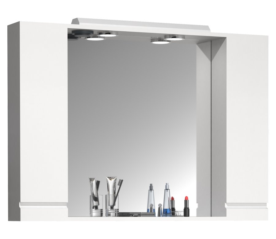 VCM NORDIC Silora XL badevrelse spejlskab, m. lys, 2 lger, 4 hylder - spejlglas og hvid tr 100cm