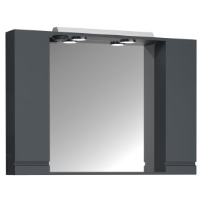 VCM NORDIC Silora XL badevrelse spejlskab, m. lys, 2 lger, 4 hylder - antracitgr tr 100cm