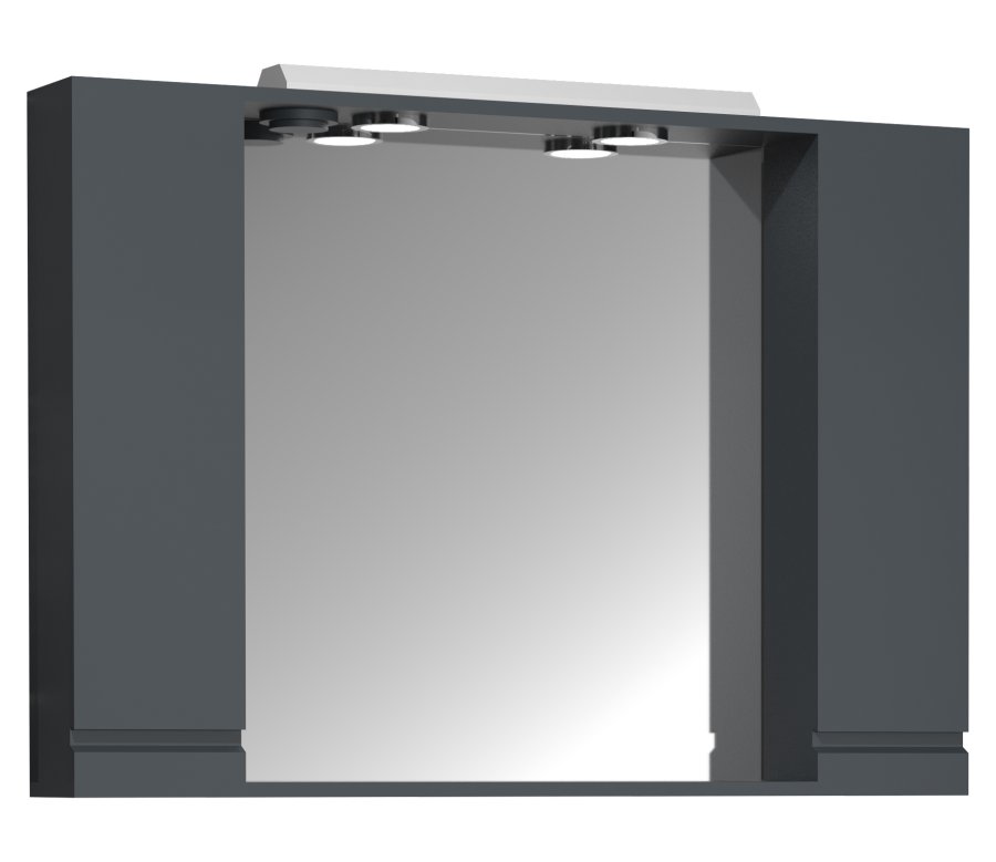 VCM NORDIC Silora XL badevrelse spejlskab, m. lys, 2 lger, 4 hylder - antracitgr tr 100cm