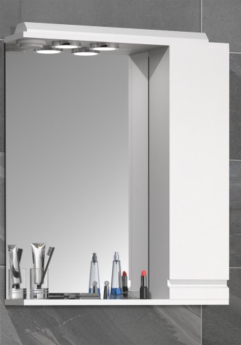 VCM NORDIC Silora L badevrelse spejlskab, m. lys, 1 lge, 2 hylder - spejlglas og hvid tr 60 cm