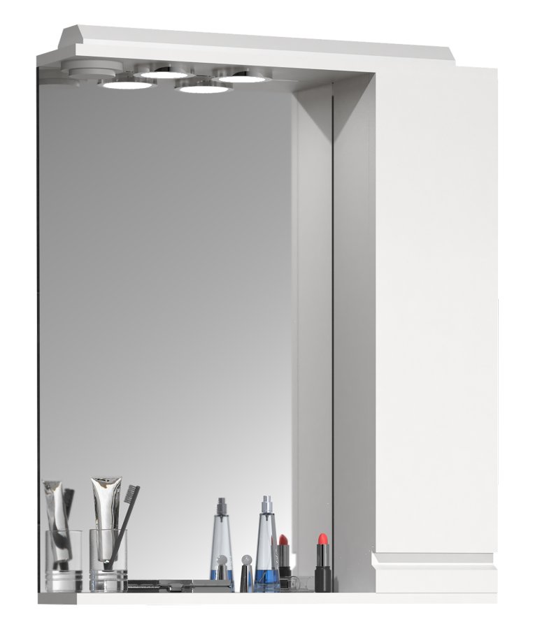 VCM NORDIC Silora L badevrelse spejlskab, m. lys, 1 lge, 2 hylder - spejlglas og hvid tr 60 cm