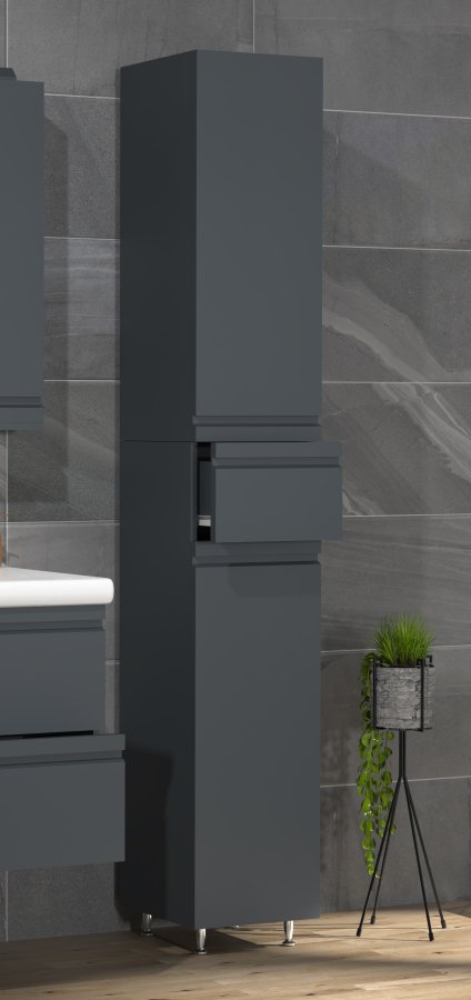 VCM NORDIC Silora badevrelse hjskab, m. 2 lger, 2 hylder, 1 skuffe - antracitgr tr