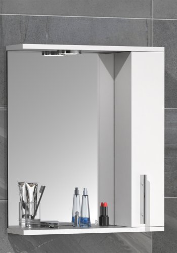VCM NORDIC Lisalo M badevrelse spejlskab, m. lys, 1 lge, 2 hylder - spejlglas og hvid tr (50cm)