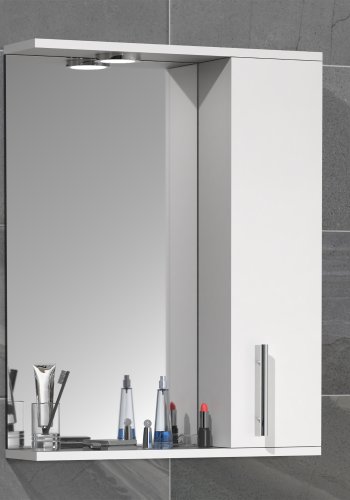 VCM NORDIC Lisalo L badevrelse spejlskab, m. lys, 1 lge, 2 hylder - spejlglas og hvid tr (55cm)