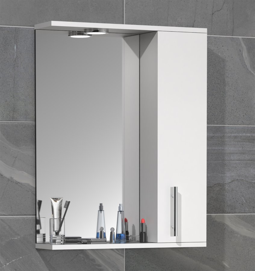VCM NORDIC Lisalo L badevrelse spejlskab, m. lys, 1 lge, 2 hylder - spejlglas og hvid tr (55cm)