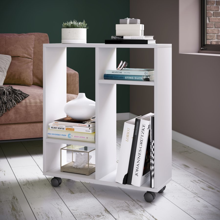 VCM NORDIC Dremala reol, m. 2 hylder og hjul - hvid tr