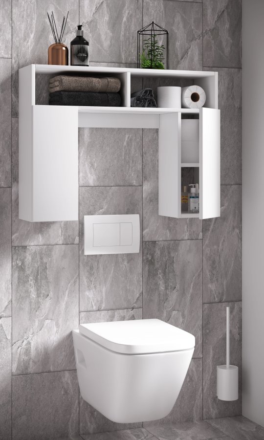 VCM NORDIC Tinoli toilet vgskab, m. 2 lger, 2 hylder, 2 bne rum - hvid tr