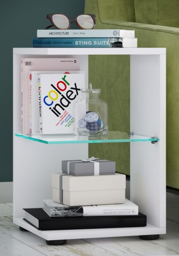 VCM NORDIC Elani sidebord, m. 1 glashylde - hvid tr (30x30)