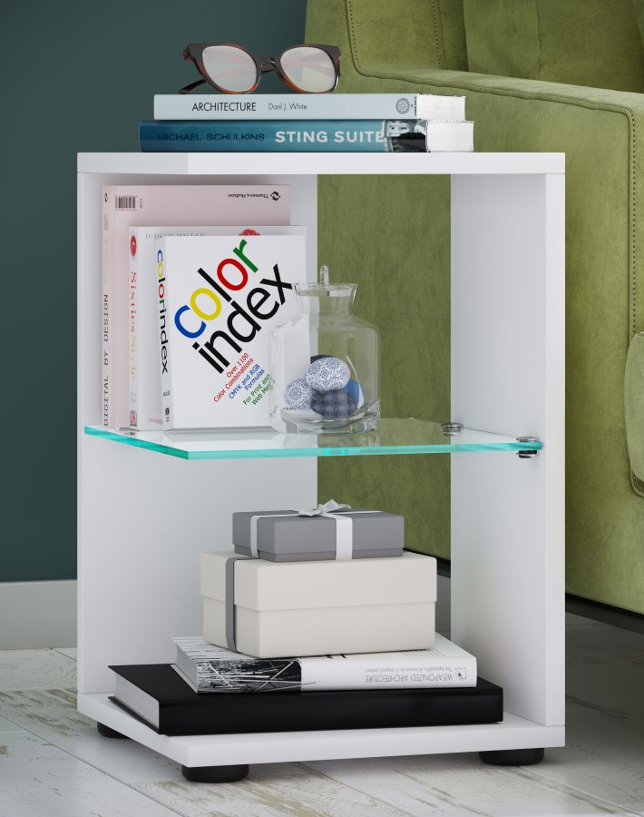 VCM NORDIC Elani sidebord, m. 1 glashylde - hvid tr (30x30)