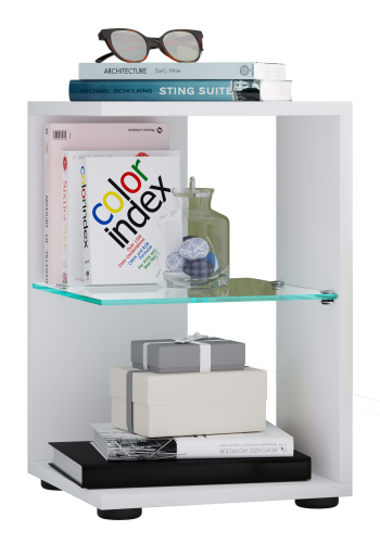 VCM NORDIC Elani sidebord, m. 1 glashylde - hvid tr (30x30)